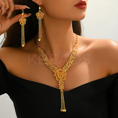 Elegant Alloy Hollow Flower Tassel Earrings & Necklaces for Women IS9809-1