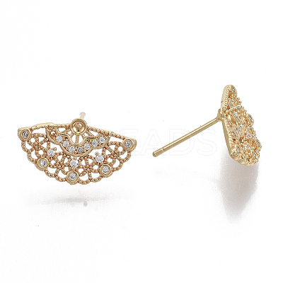 Brass Micro Pave Clear Cubic Zirconia Stud Earring Findings KK-N232-08-NF-1