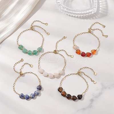 Heart Gemstone Slider Bracelets BJEW-JB13296-1