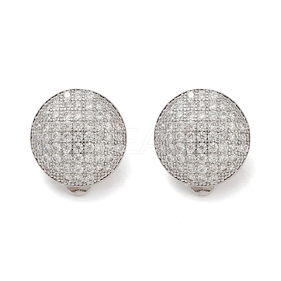 Half Round Brass Micro Pave Clear Cubic Zirconia Clip-on Earrings EJEW-M082-14P-1