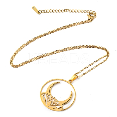 201 Stainless Steel Moon Pendant Necklace with Cable Chains NJEW-Q317-32G-1