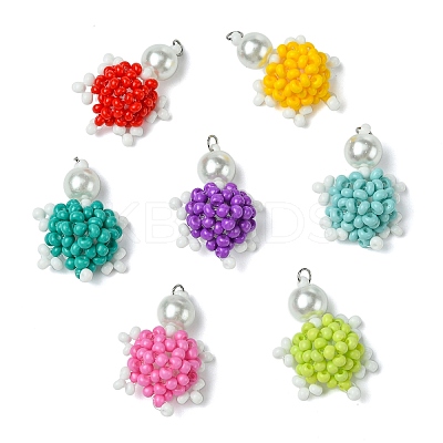 7Pcs 7 Colors Handmade Glass Seed Beaded Tortoise Pendants PALLOY-CJ00103-1