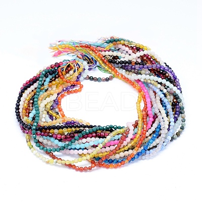Faceted Natural Agate Beads Strands G-F559-05-4mm-1