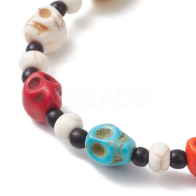 Synthetic Turquoise & Glass Seed Beads Bracelets BJEW-JB12169-1