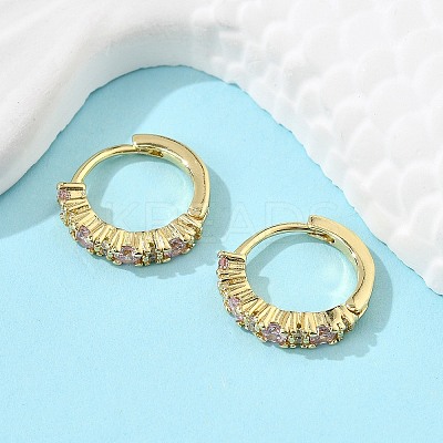 Luxury Pink Cubic Zirconia Huggie Hoop Earrings EJEW-C012-04-1