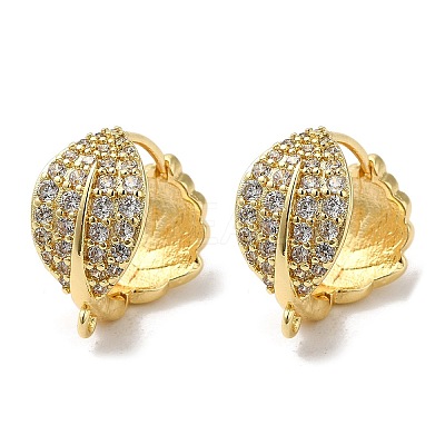 Leaf Shape Rack Plating Brass Micro Pave Cubic Zirconia Hoop Earrings Findings KK-E084-43G-1