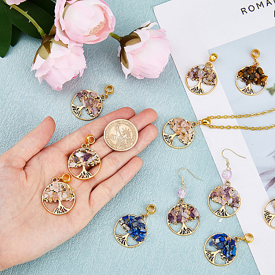 32Pcs 4 Styles Natural Mixed Stone European Dangle Charms G-DC0001-14-1