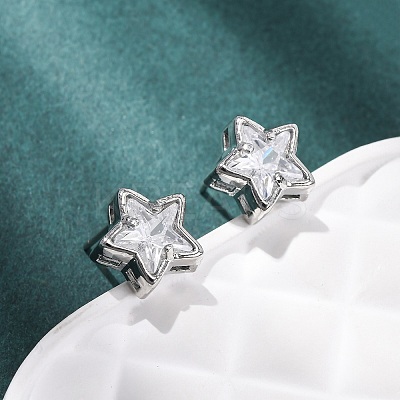 Brass Micro Pave Clear Cubic Zirconia Stud Earrings EJEW-C174-02C-P-1