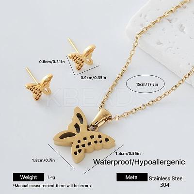 304 Stainless Steel Pendant Necklace & Stud Earrings Set for Women AW2289-5-1