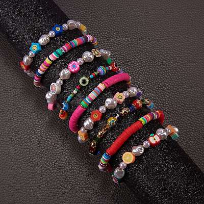Flower Fruit Theme Beads Stretch Bracelets Set BJEW-SW00013-1