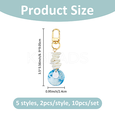 10Pcs 5 Styles Flat Round AB Color Plated Capiz Shell Pendant Decorations HJEW-FH00144-1