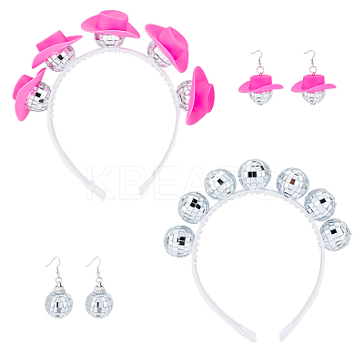 Bling Glass Disco Ball & Plastic Cap 2 Pairs Dangle Earrings & 2Pcs Hair Band SJEW-AN0001-07-1