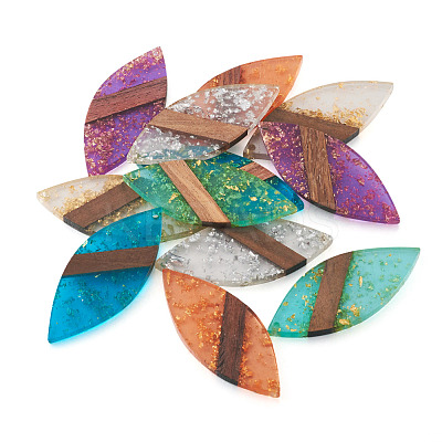 12Pcs 6 Colors Transparent Resin & Walnut Wood Big Pendants WOOD-TA0002-46-1