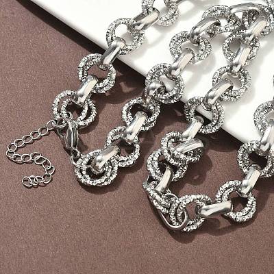 304 Stainless Steel Textured Double Ring Link Chain Necklaces NJEW-S453-02P-B-1