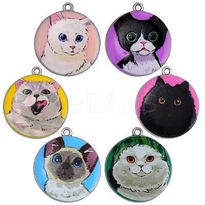 18Pcs 6 Style Printed Alloy Pendants ENAM-SZ0004-08-1
