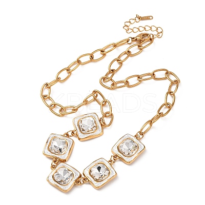 304 Stainless Steel Rhinestone Star Pendant Necklaces for Women NJEW-T021-03G-1