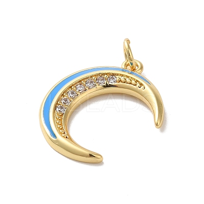 Moon Rack Plating Brass Micro Pave Cubic Zirconia Enamel Pendants KK-G504-06G-03-1