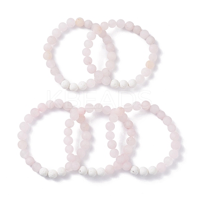Natural Rose Quartz and Natural Dyed Lava Rock Stretch Bracelets BJEW-JB03798-05-1
