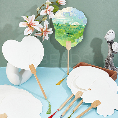 12Pcs 12 Styles Paper Hand Held Fan AJEW-BC0009-06-1