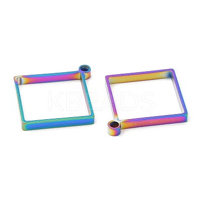 304 Stainless Steel Open Back Bezel Rhombus Pendants STAS-Z040-02A-RC-1