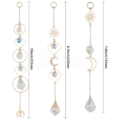 3Pcs 3 Styles Electroplate Glass Window Hanging Suncatchers HJEW-CA0001-63-1