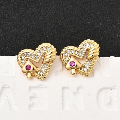 Brass Micro Pave Cubic Zirconia Heart Stud Earrings EJEW-C158-03G-1