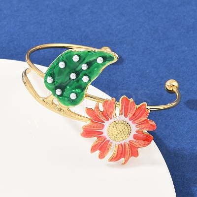 304 Stainless Steel Enamel Cuff Bangles for Women BJEW-A049-02B-G-1