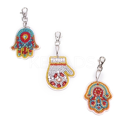 Acrylic Diamond Painting Hamsa Hand Pendant Keychain Kits PW-WG42451-01-1