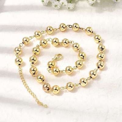 Brass Round Beads Link Chain Necklaces for Women NJEW-B157-19G-1