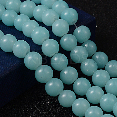 Pale Turquoise Color Spray Painted Round Imitation Jade Glass Beads Strands X-DGLA-S076-8mm-19-1