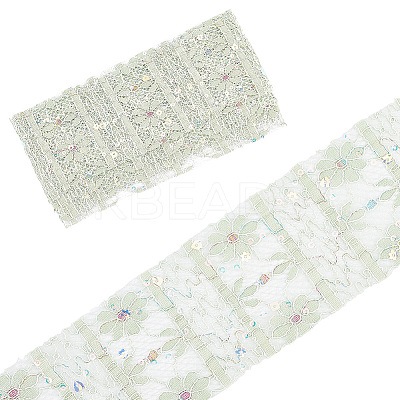 5Yards Polyester Flower Lace Ribbons with Paillettes OCOR-GF0005-24A-1