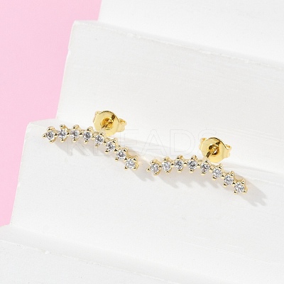 Clear Cubic Zirconia Curved Bar Stud Earrings LS-EJEW-C023-07G-1