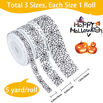 3 Rolls 3 Styles  Halloween Printed Polyester Grosgrain Ribbon OCOR-GF0002-50B-1