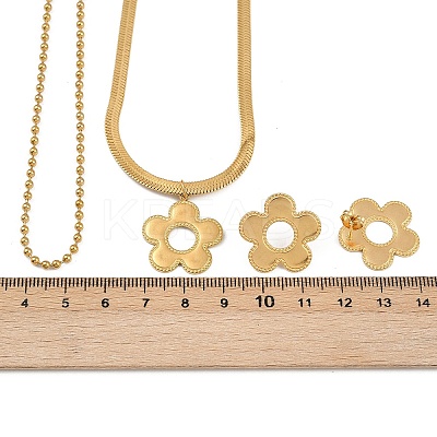 304 Stainless Steel Flower Pendant Necklaces & Ball Chain Necklaces & Stud Earrings Sets for Women SJEW-F225-04G-1