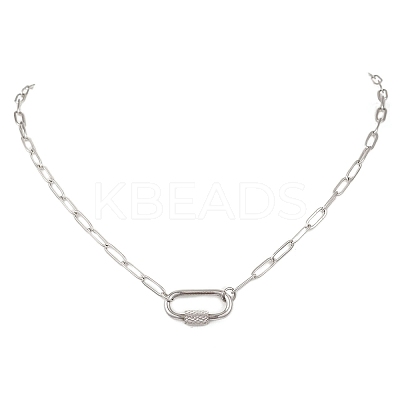 304 Stainless Steel Screw Carabiner Lock Pendant Paperclip Chain Necklaces NJEW-JN05860-02-1