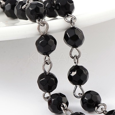 Handmade Faceted Round Transparent Glass Beads Chains for Necklaces Bracelets Making AJEW-JB00153-03-1
