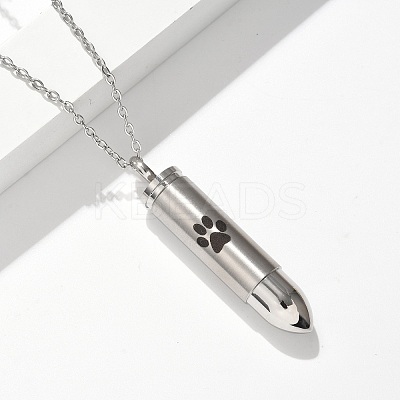 304 Stainless Steel Paw Print Bullet Shape Pet Memorial Keepsake Urn Ashes Pendant Necklaces NJEW-P326-03P-1