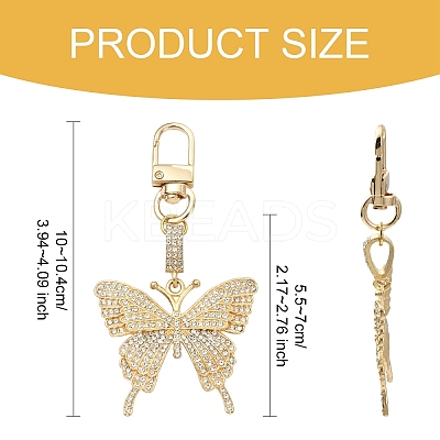 3Pcs Alloy Rhinestone Butterfly Pendant Decorations HJEW-YW00206-1