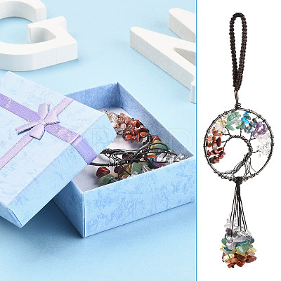 1Pc Wire Wrapped Chips Natural Gemstone Big Pendant Decorations HJEW-FS0001-05-1