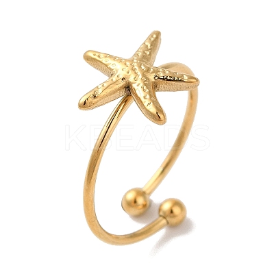 Ion Plating (IP) 304 Stainless Steel Starfish Open Cuff Rings for Women LS-RJEW-M167-08B-G-1