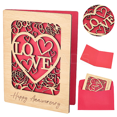 Valentine's Day Wooden Greeting Cards DIY-CP0011-91B-1