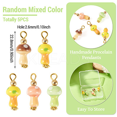 5Pcs Handmade Porcelain Pendants PALLOY-TAC0294-1