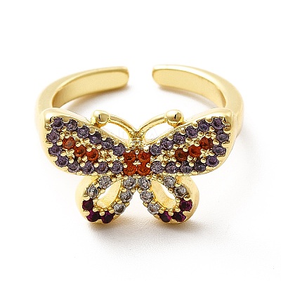 Cubic Zirconia Butterfly Open Cuff Ring KK-H439-48G-1