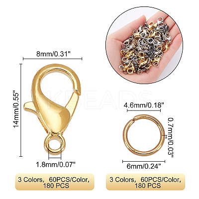 180Pcs 3 Colors Iron Open Jump Rings IFIN-FH0001-52-1