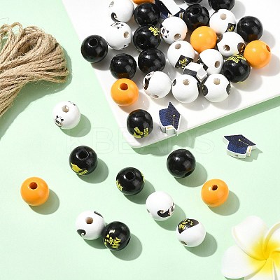 Graduation Season Theme DIY Round Natural Wood Beads & Jute Cord Pendant Making Kits DIY-CJ0002-71-1