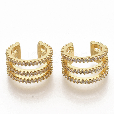 Brass Micro Pave Clear Cubic Zirconia Cuff Earrings EJEW-S208-002-1