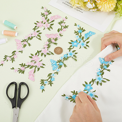2 Pairs 2 Colors Flower Polyester Embroidery Cloth Sew on Appliques PATC-GF0001-59B-1