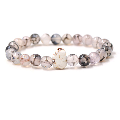 Natural Dragon Bone Stone & Synthetic Turquoise Beads Stretch Bracelets for Men Women QO0012-2-1