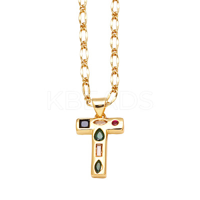 Brass Pave Colorful Cubic Zirconia Initial Pendant Necklaces FS-WG26597-20-1