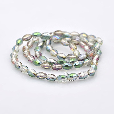 Half Rainbow Plated Glass Faceted Rice Beads Strands GLAA-A030A-HR01-1